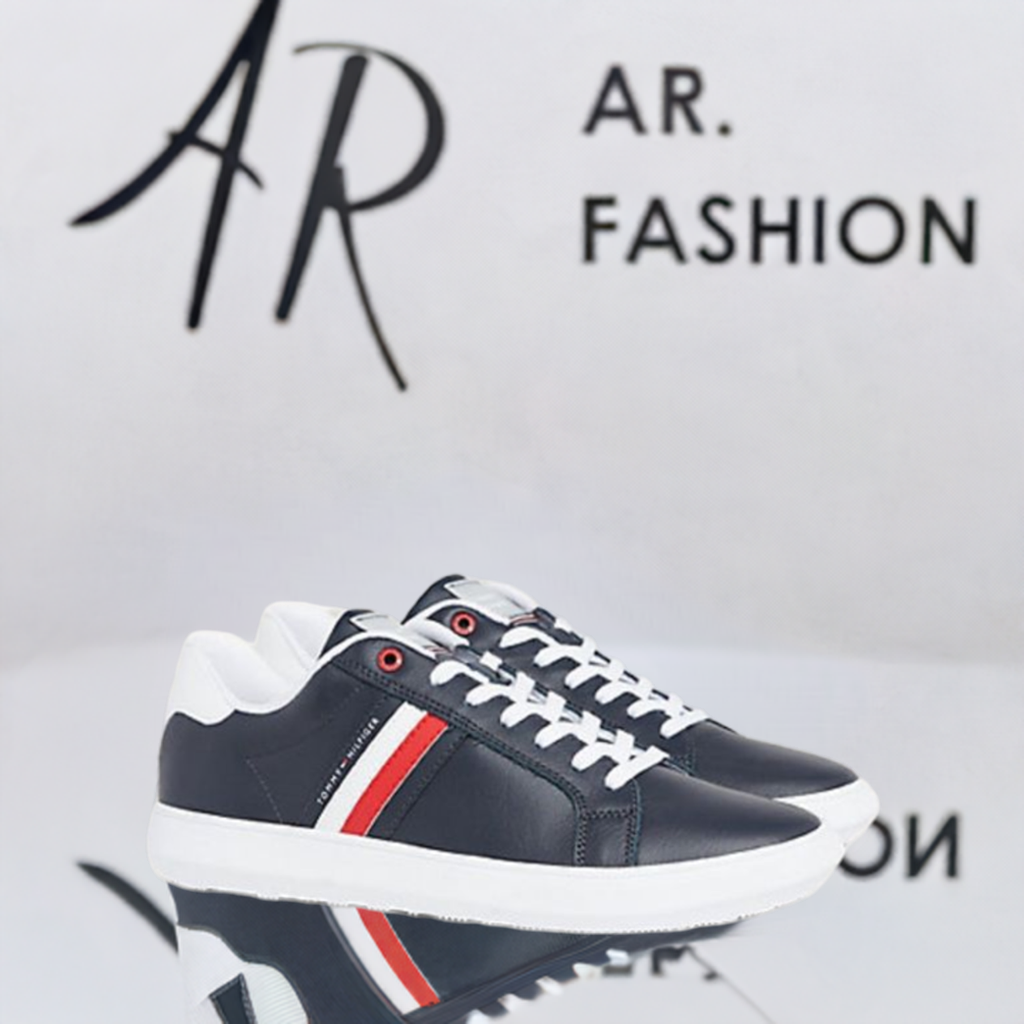 New! You can now order on whatsapp. Click the order on whatsapp button to get a pair Tommy Hilfiger Stripe Leather Cupsole Sneakers for Men. Navy Blue Colour. Available in Sizes EU 43, 44 and 45 from AR FASHION MEN