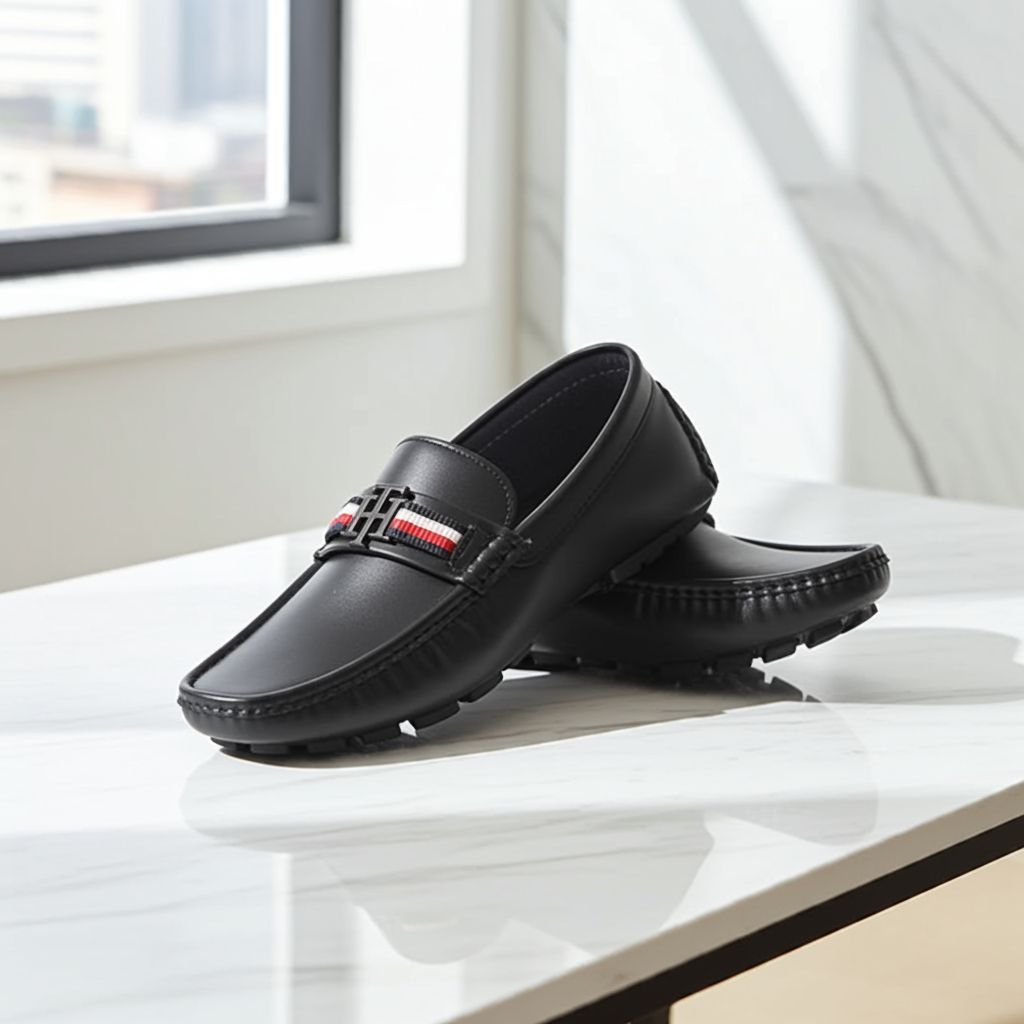 Tommy Hilfiger Atino Black Leather Drivers Loafers