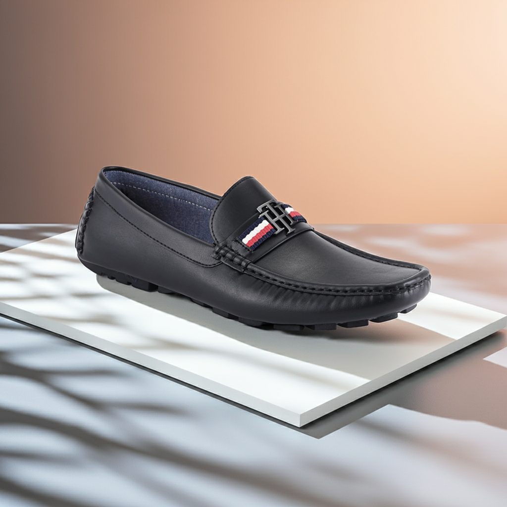 Tommy Hilfiger Atino Black Leather Drivers Loafers