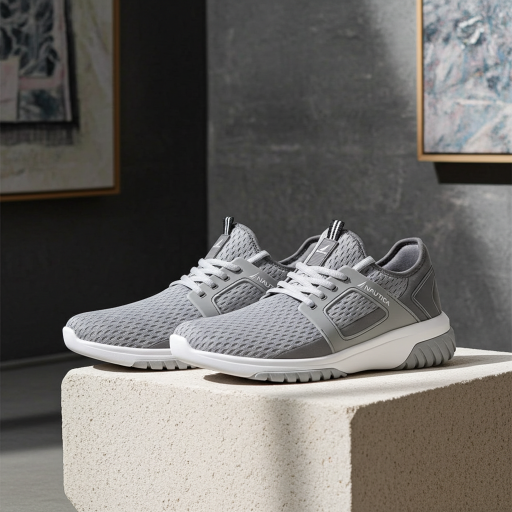 Nautica Goodreau Grey Mesh Running Sneakers for Men