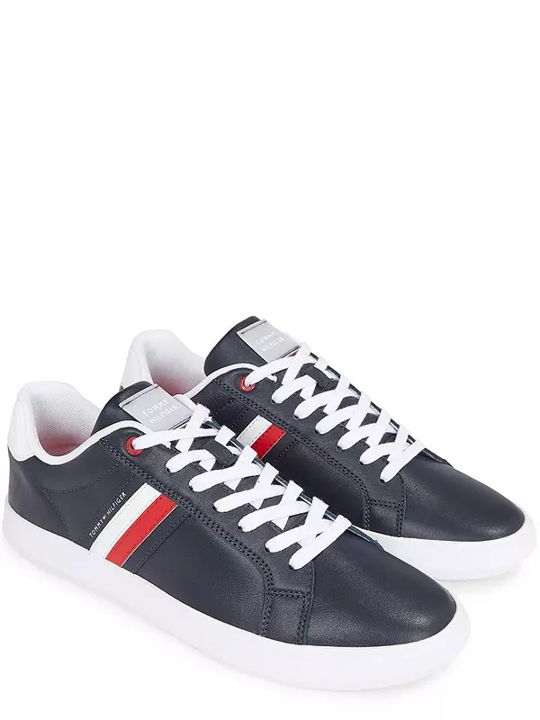 Tommy Hilfiger Stripe Leather Cupsole Navy Blue Men's Sneakers  (43)